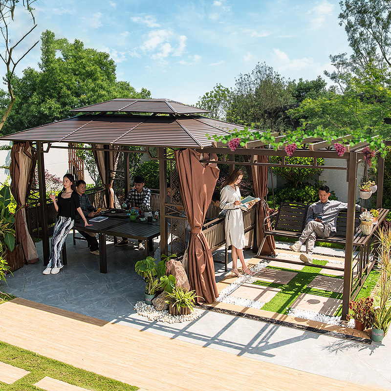 multifunctional gazebos pergola hardtop metal roof aluminium outdoor furniture patio gazebos and swings