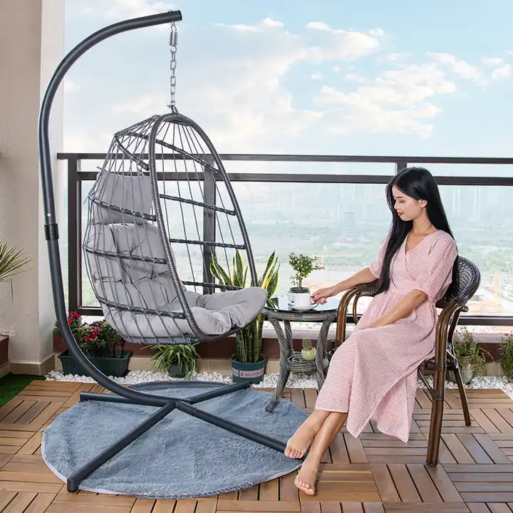 [ZUOAN IMPRESSIVE]Inside Outdoor Egg Foldable Swing Chair Wicker Rattan Outdoor Swing Leisure Furniture