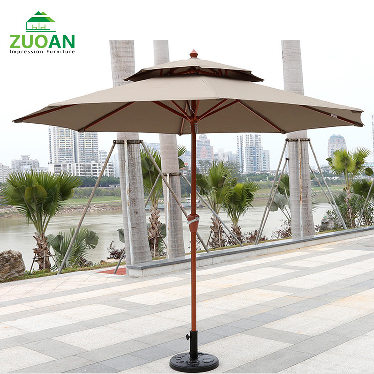 Market beach garden table tilt pole 2.7m umbrella polyester canopy wood center pole outdoor umbrella