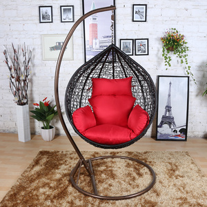 Outdoor furniture rattan living room indoor patio white wicker egg hanging chair swing with cushion stand