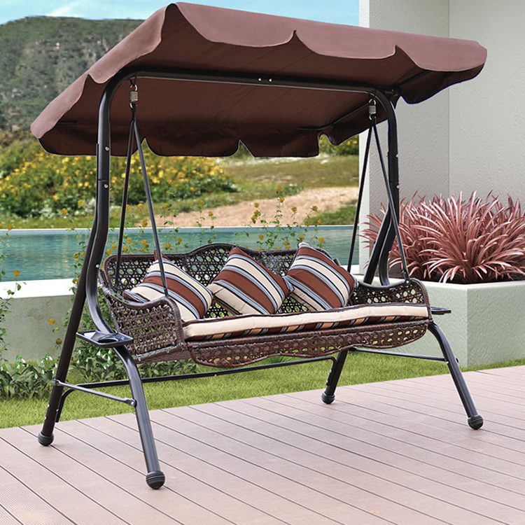 Garden Bench 3 Seater Metal Frame Balcony Hanging Chair Rattan Wicker Outdoor Garden Patio Swing Chair