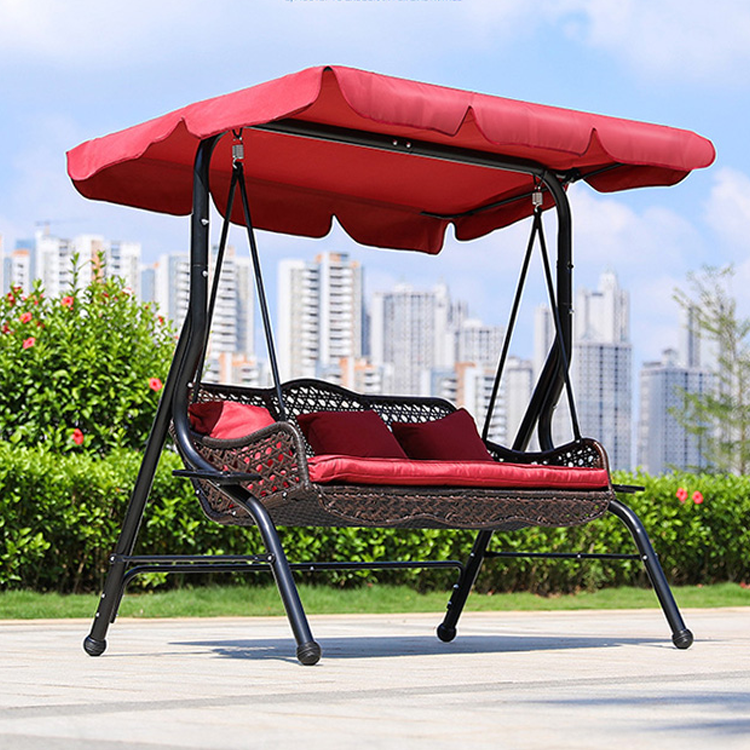 Garden Bench 3 Seater Metal Frame Balcony Hanging Chair Rattan Wicker Outdoor Garden Patio Swing Chair