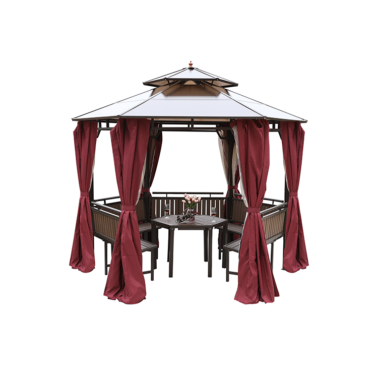 Classical Style Outdoor Luxury Wood Garden Waterproof Gazebo With Privacy Curtain hexagonal tent Gazebos