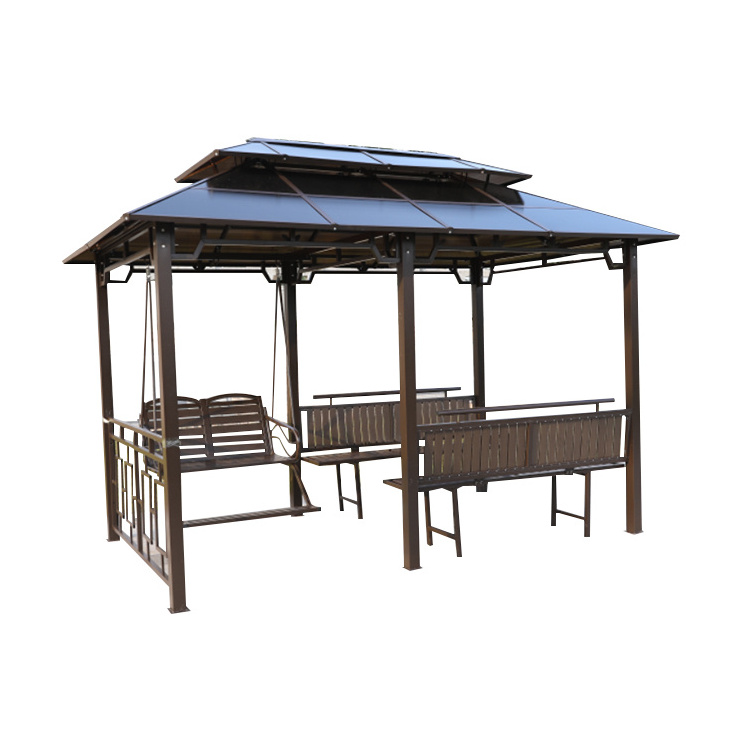 Modern Fashion Solid Roof Outdoor Garden Canopy Metal Gazebo With Privacy Curtaincy Curtain