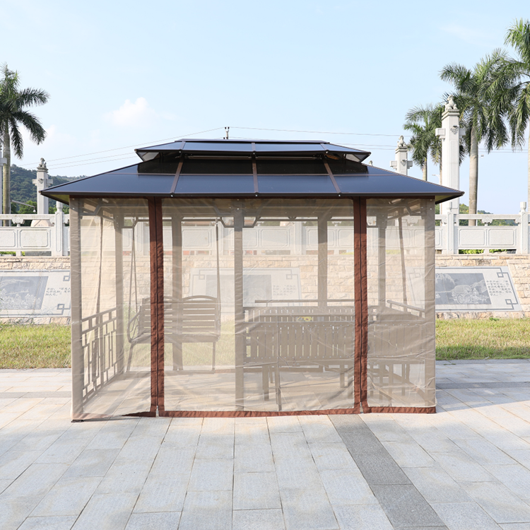 Modern Fashion Solid Roof Outdoor Garden Canopy Metal Gazebo With Privacy Curtaincy Curtain