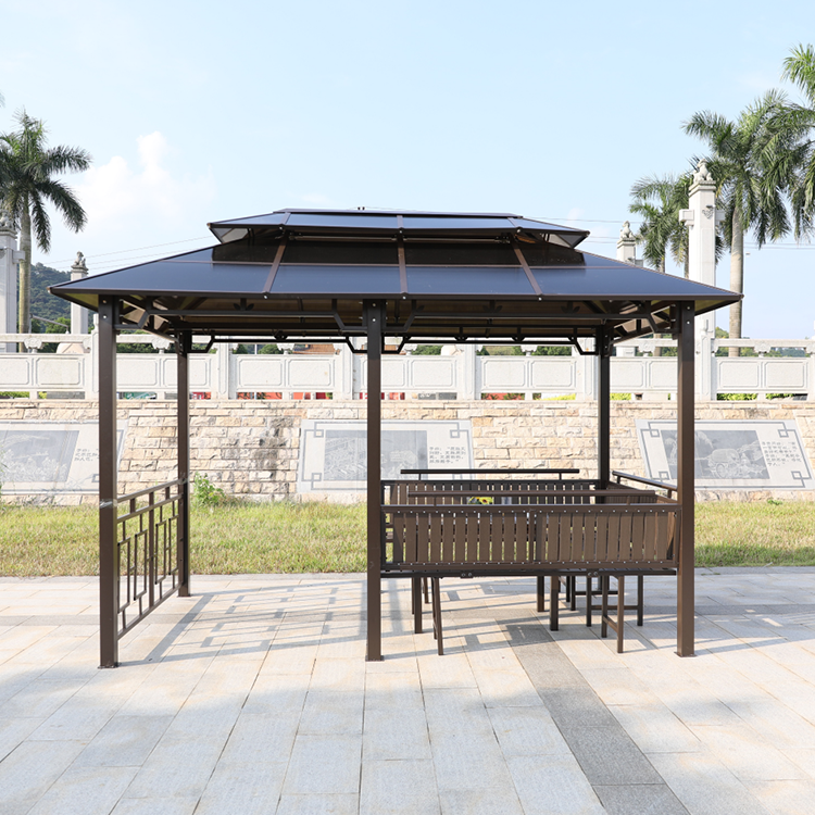 Modern Fashion Solid Roof Outdoor Garden Canopy Metal Gazebo With Privacy Curtaincy Curtain