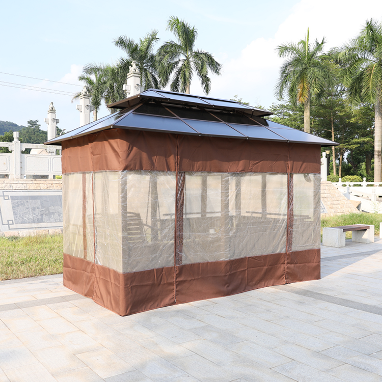 Modern Fashion Solid Roof Outdoor Garden Canopy Metal Gazebo With Privacy Curtaincy Curtain