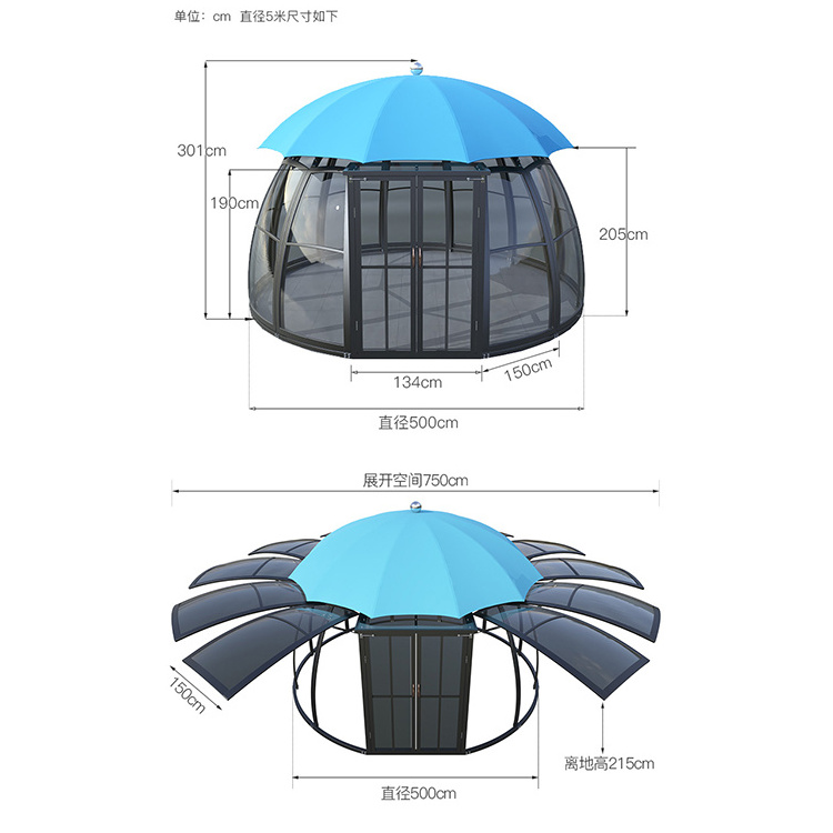 Unique Design The Powder-coated Aluminum Frame Waterproof Garden Round Gazebo