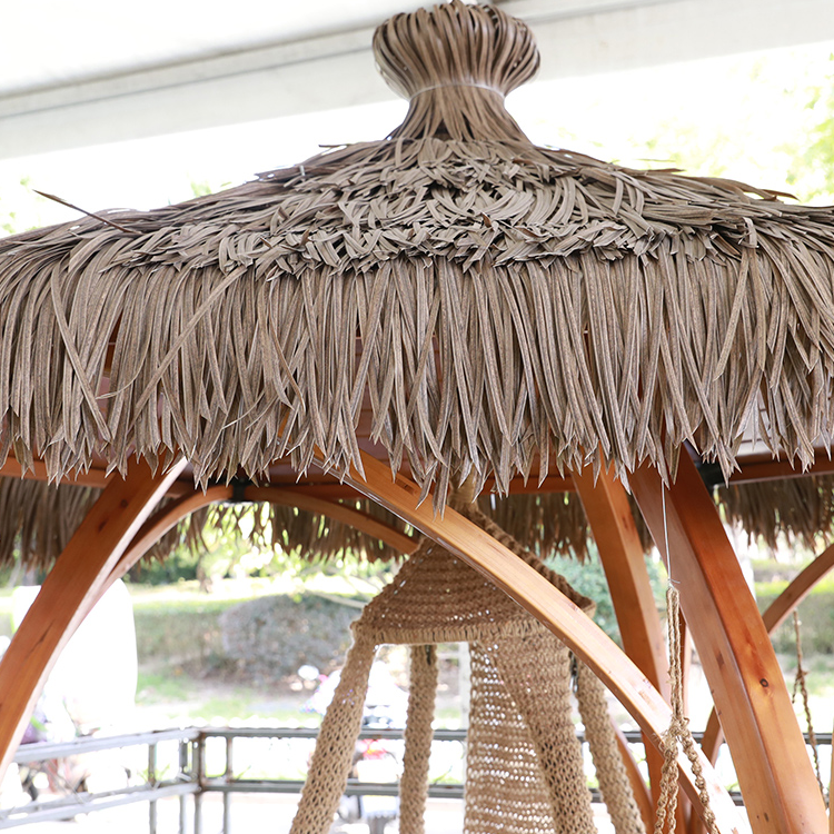 2021 Outdoor Furniture Rattan Wicker Thatch Roof Straw Rope Bird Nest Double Seat Hanging Patio Wooden Swing