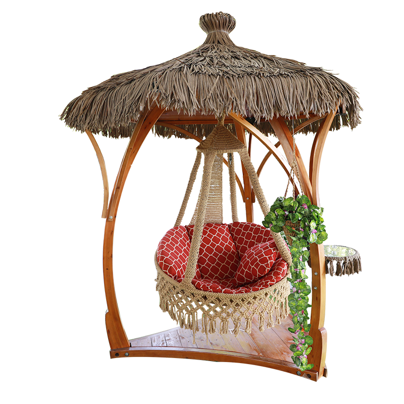 2021 Outdoor Furniture Rattan Wicker Thatch Roof Straw Rope Bird Nest Double Seat Hanging Patio Wooden Swing