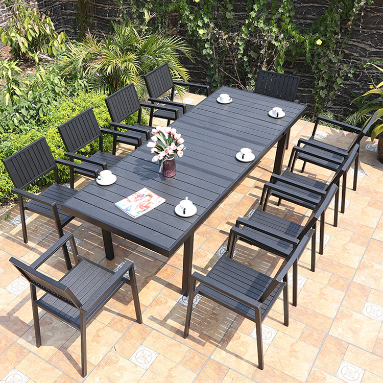 10pcs Aluminum Frame Waterproof Anti-resistant Plastic Wood Chairs Dining Table Sets for Outdoor Garden Furniture