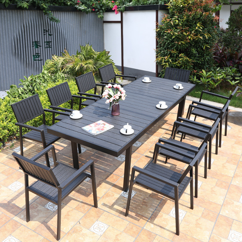 10pcs Aluminum Frame Waterproof Anti-resistant Plastic Wood Chairs Dining Table Sets for Outdoor Garden Furniture