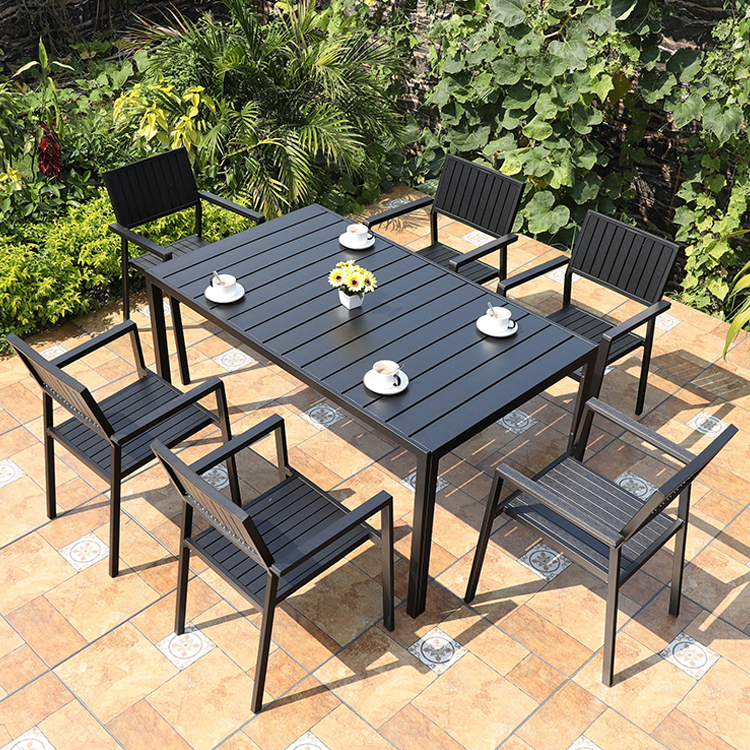 10pcs Aluminum Frame Waterproof Anti-resistant Plastic Wood Chairs Dining Table Sets for Outdoor Garden Furniture