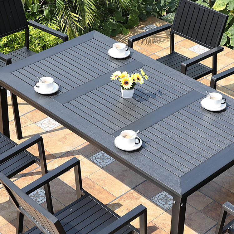 10pcs Aluminum Frame Waterproof Anti-resistant Plastic Wood Chairs Dining Table Sets for Outdoor Garden Furniture