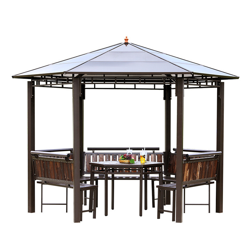 Factory Directly Sale Outdoor Garden Gazebos Canopy Tent Waterproof  Hexagonal Gazebo With Curtain Mosquito Netting