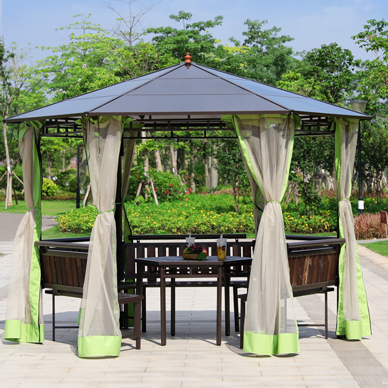 Factory Directly Sale Outdoor Garden Gazebos Canopy Tent Waterproof  Hexagonal Gazebo With Curtain Mosquito Netting