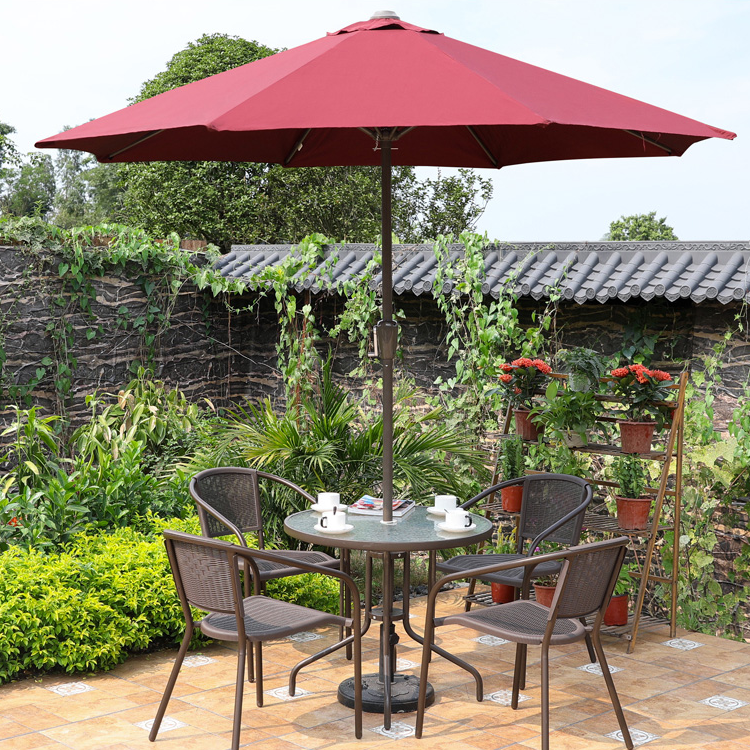 2021 Bamboo look Aluminum 6 Piece Patio Set With Huge Umbrella For Patio Round Patio Table With Umbrella Hole