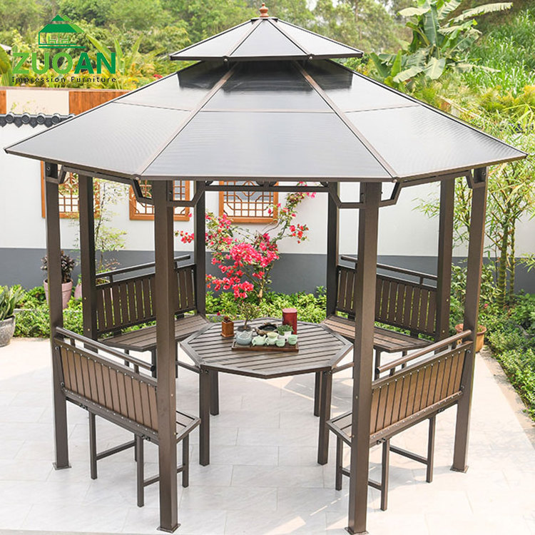 Hot 3.5m double roof luxury garden gazebo octagonal pavilion metal wooden gazebo for garden