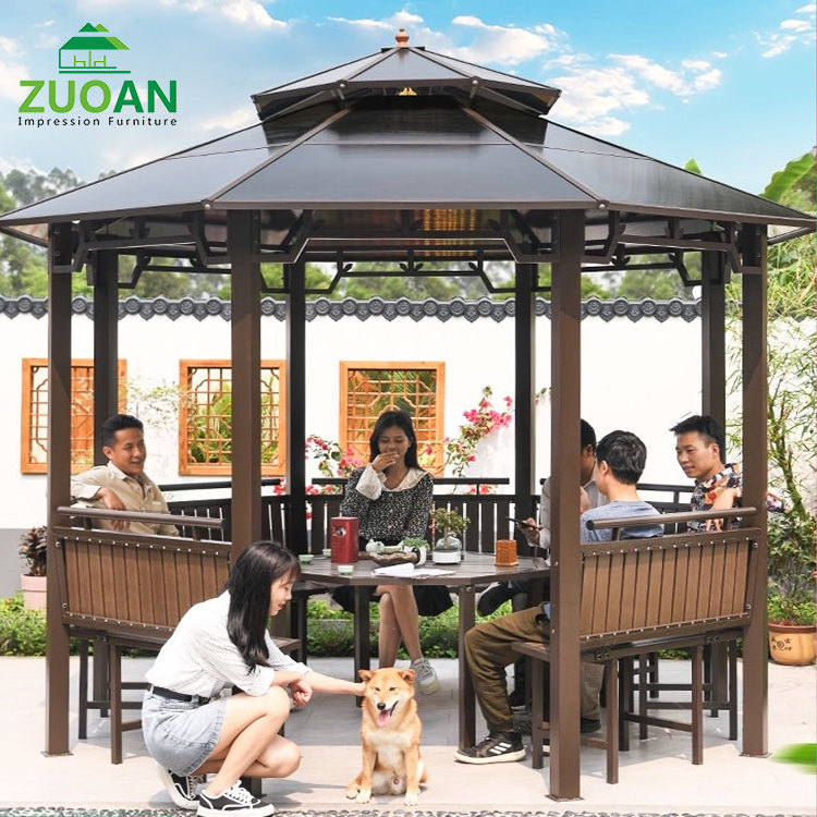 Hot 3.5m double roof luxury garden gazebo octagonal pavilion metal wooden gazebo for garden