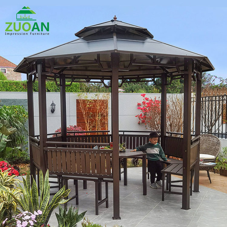 Hot 3.5m double roof luxury garden gazebo octagonal pavilion metal wooden gazebo for garden