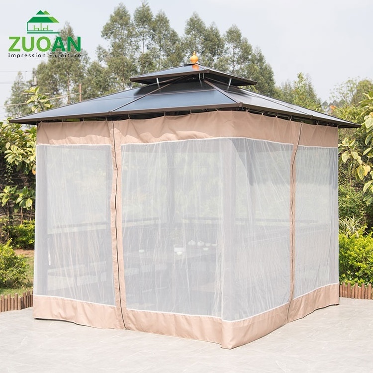 Outdoor furniture patio PC hard top sun resistant aluminum metal gazebo mosquito netting metal garden gazebo