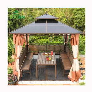 Outdoor furniture patio PC hard top sun resistant aluminum metal gazebo mosquito netting metal garden gazebo