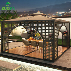 Patio garden outdoor 4m PE rattan double canopy UV protection pergola gazebo