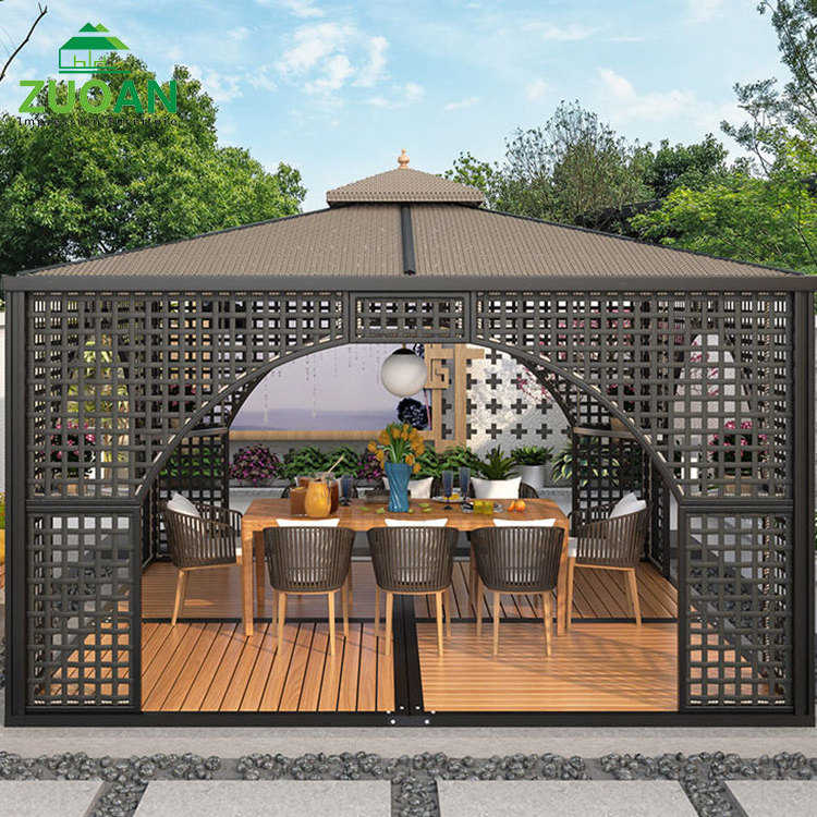 Patio garden outdoor 4m PE rattan double canopy UV protection pergola gazebo