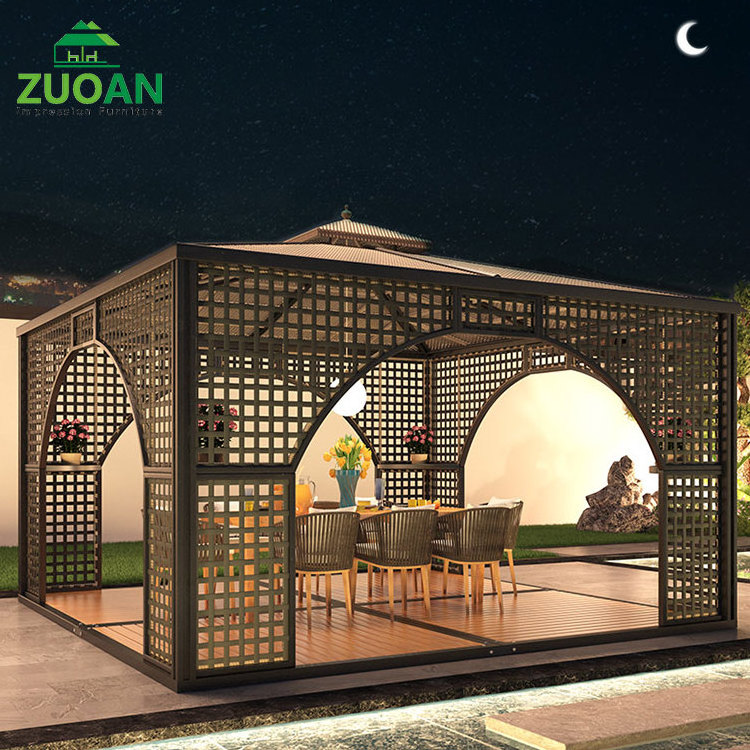 Patio garden outdoor 4m PE rattan double canopy UV protection pergola gazebo