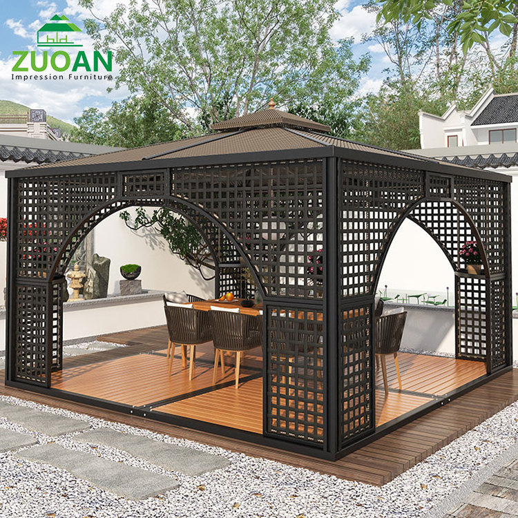 Patio garden outdoor 4m PE rattan double canopy UV protection pergola gazebo