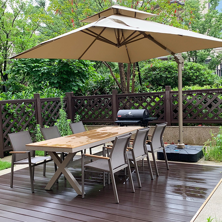 Outdoor wood plastic composite table top patio furniture with umbrella