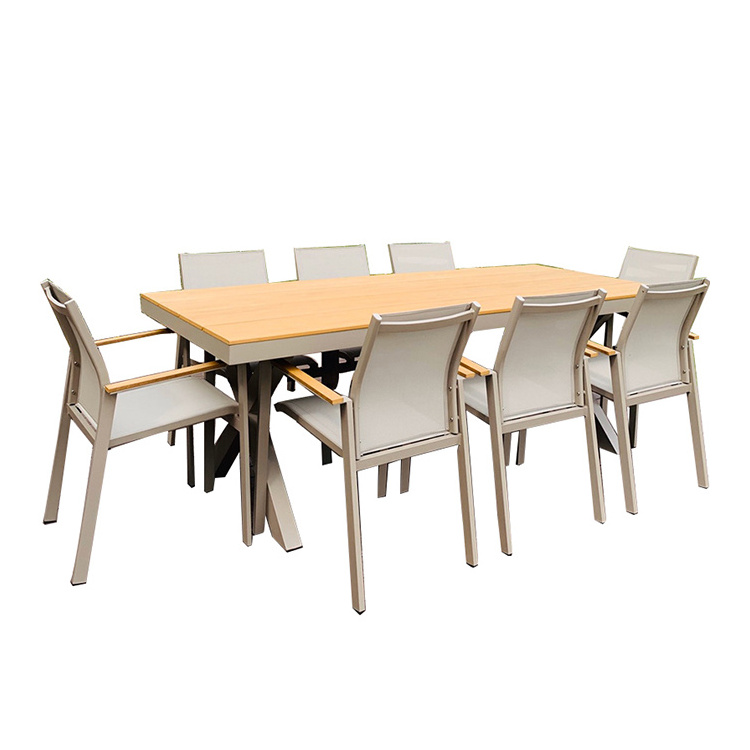 Outdoor wood plastic composite table top patio furniture with umbrella