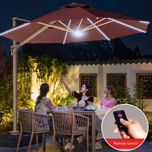 Outdoor garden patio parasols poolside 11ft remote control led solar powered lighting umbrella for christmas