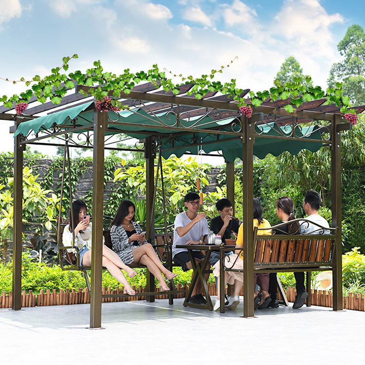 high quality outdoor garden decorative leisure rest pavilion gazebo sunshade grape pergola with swing table seat