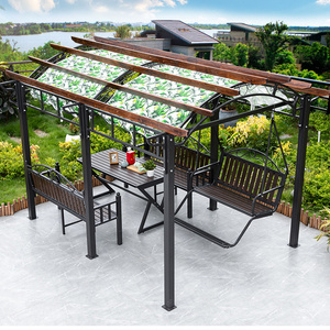 Chinese style outdoor gazebo modern Galvanized metal wooden louvre roof bioclimatic pergola with swings for sunshade