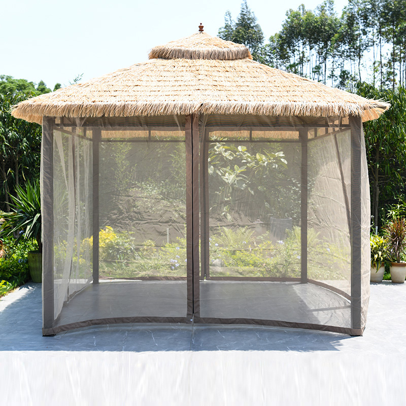 special offers garden line cast wrought iron steel metal frame gazebo artificial synthetic gazebo roof thatched roof