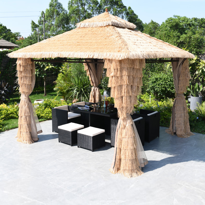 special offers garden line cast wrought iron steel metal frame gazebo artificial synthetic gazebo roof thatched roof