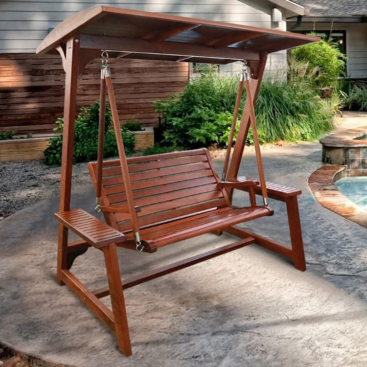 All-weather wooden frame 2 seat hanging chair outdoor patio swings for garden backyard deck