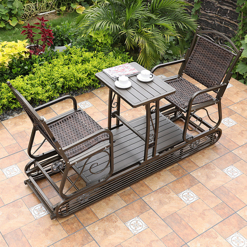 2 Persons Swing Chair Garden Metal Wicker Swings Rattan Rocking Chair With Table