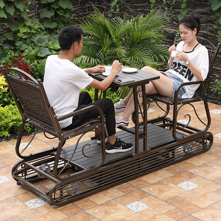 2 Persons Swing Chair Garden Metal Wicker Swings Rattan Rocking Chair With Table