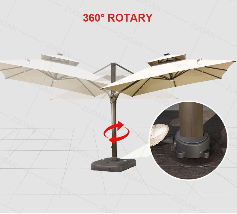 2023 heavy duty outdoor garden sunshade parasol manual lift solar patio umbrella led lights