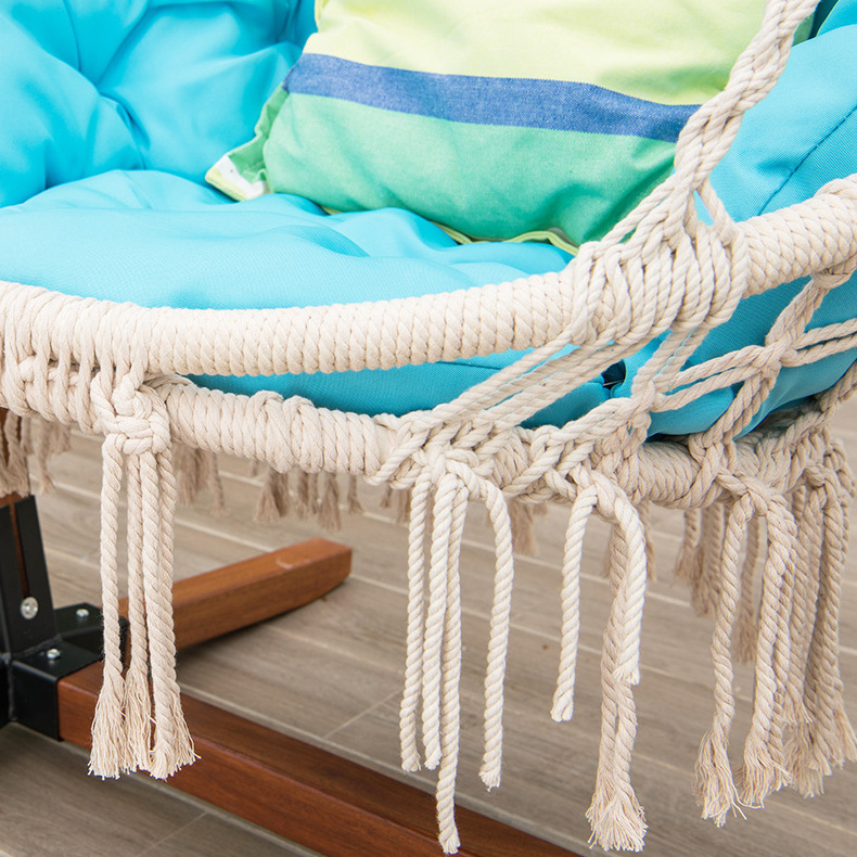 Indoor Outdoor Patio Rope Swing Chair Macrame Hanging Hammock Seat Columpio Swing with Wooden Stand