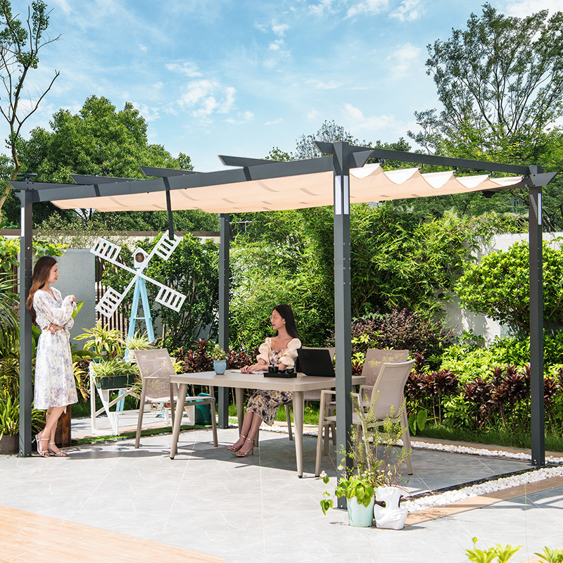 ZUOAN 13 X 10 Ft Aluminum Outdoor Retractable Canopy Grape Trellis Pergola Pool Garden Patio Gazebo With Led Light