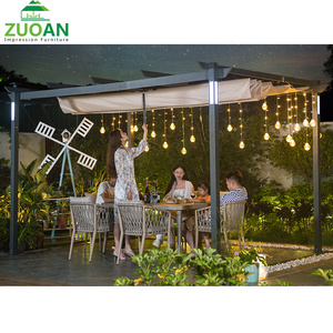 ZUOAN 13 X 10 Ft Aluminum Outdoor Retractable Canopy Grape Trellis Pergola Pool Garden Patio Gazebo With Led Light