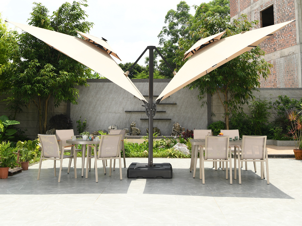 large commercial two side bars umbrella double table led light parasols for outdoor dining restaurants