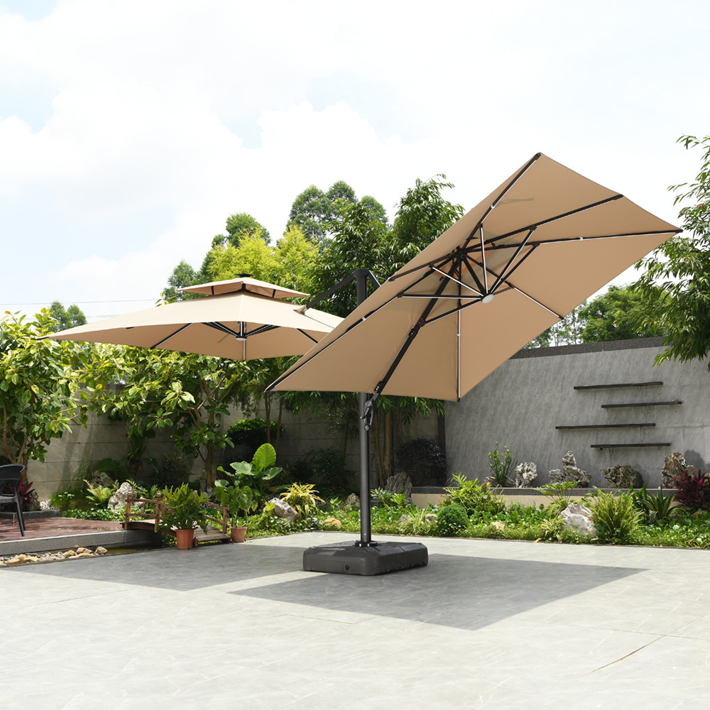 large commercial two side bars umbrella double table led light parasols for outdoor dining restaurants