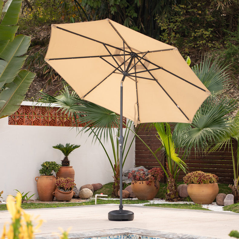 9 Ft Solar Patio Umbrellas Led Market Umbrella Aluminum Lighted Outdoor Table Umbrella Decoration