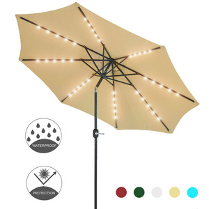 9 Ft Solar Patio Umbrellas Led Market Umbrella Aluminum Lighted Outdoor Table Umbrella Decoration