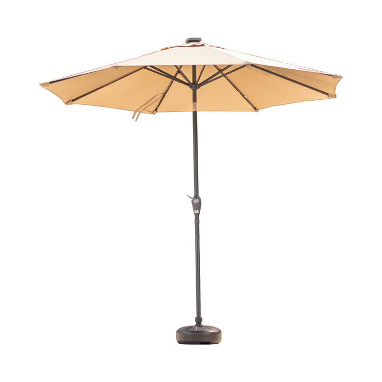 9 Ft Solar Patio Umbrellas Led Market Umbrella Aluminum Lighted Outdoor Table Umbrella Decoration