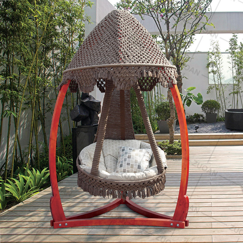 Popular Wooden Antiseptic Safe Adult Kids Garden Set Patio Swing Hammock Rattan Rope Swing Chair